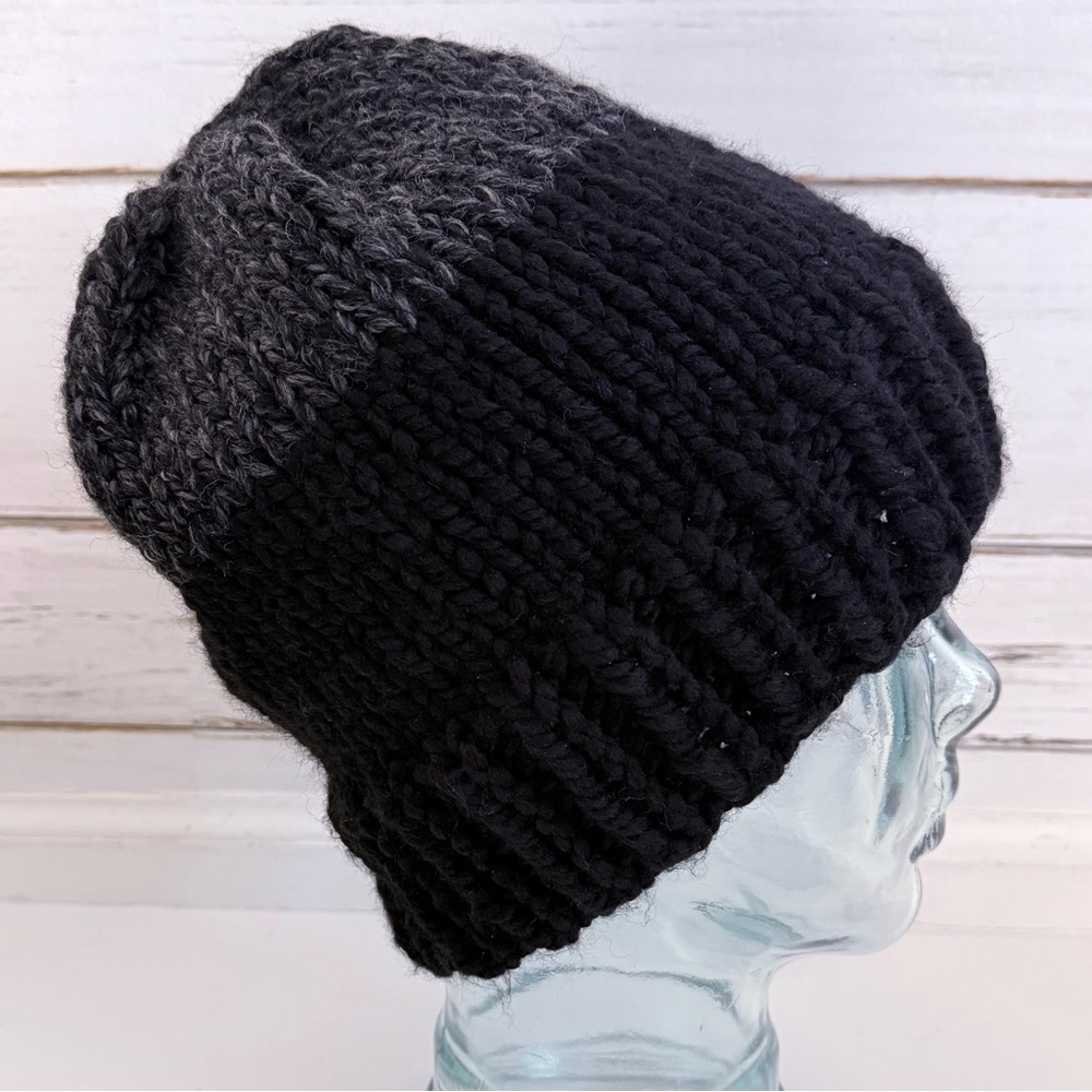Handmade Knit Beanie – Charcoal & Black